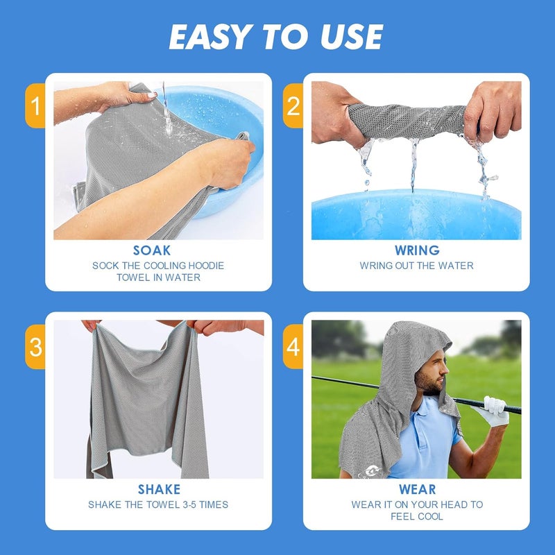 CASITE Cooling Hoodie Towels, Instant Cooling Towels for Neck and Face, UPF 50 Sun Protection, Ice Towel for Hot Weather, Head Towel for Sports, Camping, Cycling & More Activities - Image 3